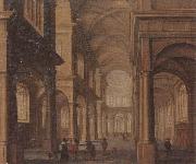 Jan Van Vucht, The interior of a reformed church,with a beggar soliciting alms from an elegant company